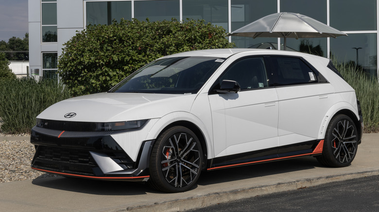 A Hyundai Ioniq 5 N parked outside.