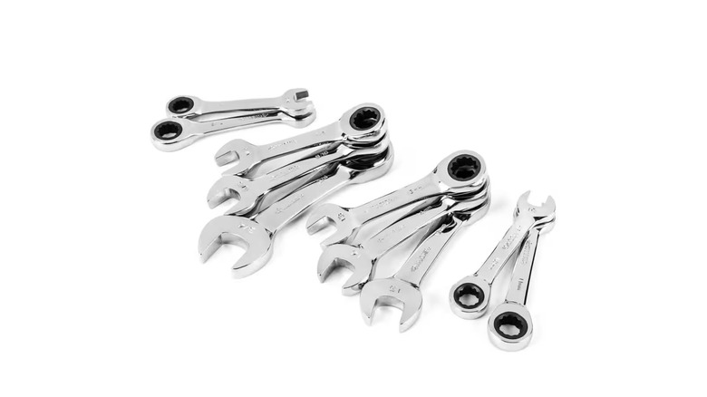 Stubby Ratcheting SAE/Metric Combination Wrench Set