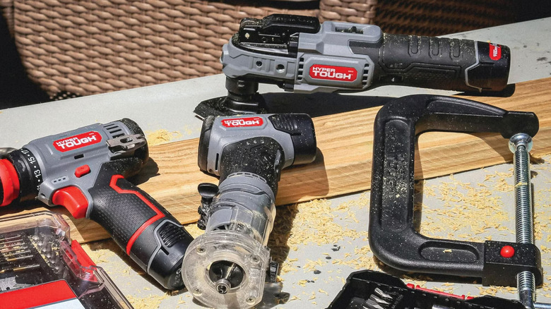 Hyper Tough power tools on table