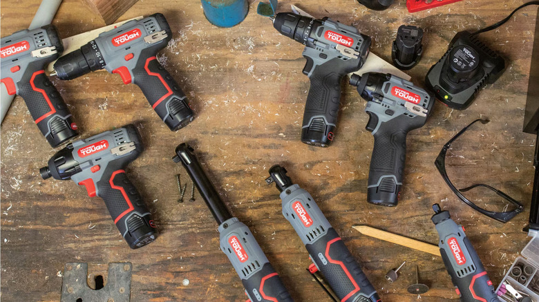 Hyper Tough 12V tools on a table