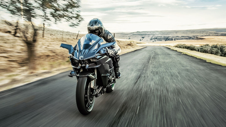 Kawasaki Ninja H2R being ridden at speed