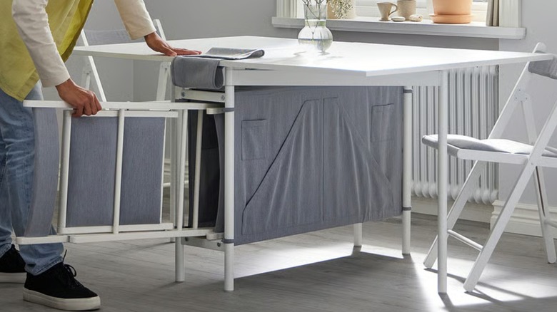 the Kallhall table showing the storage underneath it