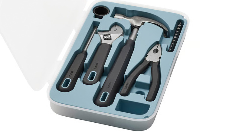 A set of Ikea hand tools in a fashionable blue box