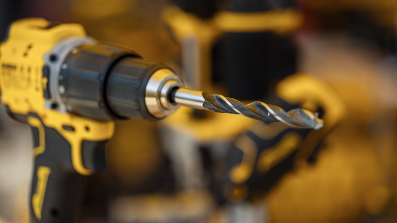 A closeup of a DeWalt drill.