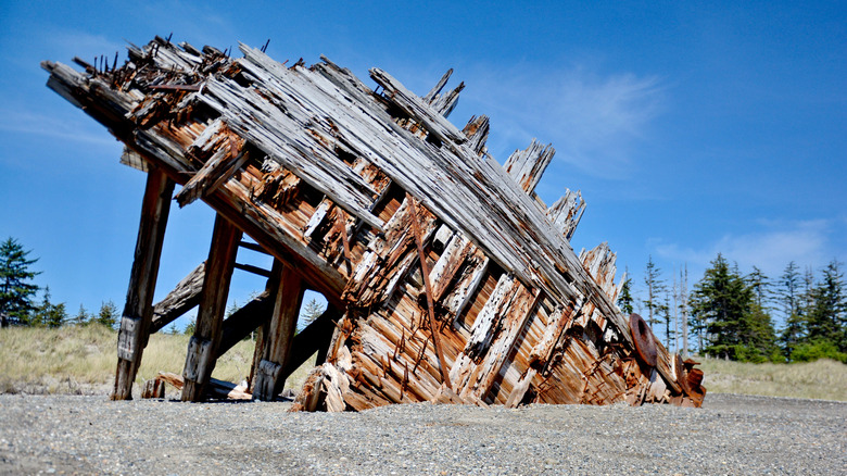 Destroyed half of the ship above the sand
