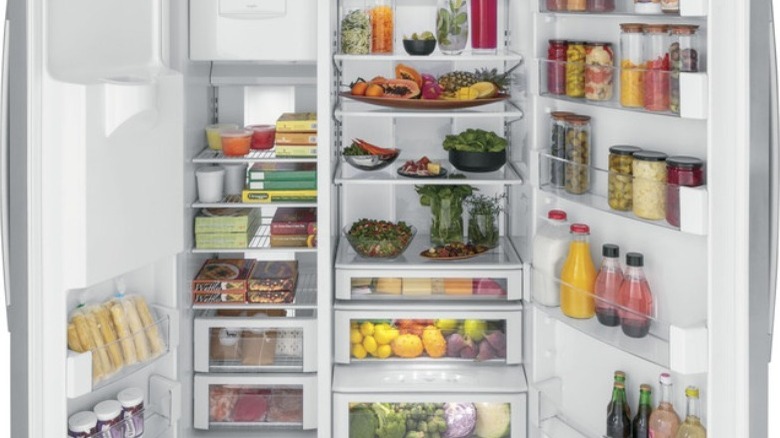 GE Profile Refrigerator with open doors.