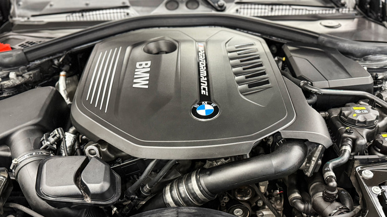 A BMW 140i showcasing a BMW B58 inline-six engine.
