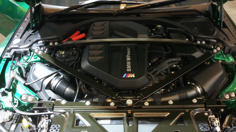 A BMW M3 G80 showcasing its S58 inline-six engine.