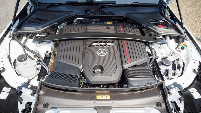 A 2025 Mercedes E53 AMG showcasing its 3-liter inline-six engine.