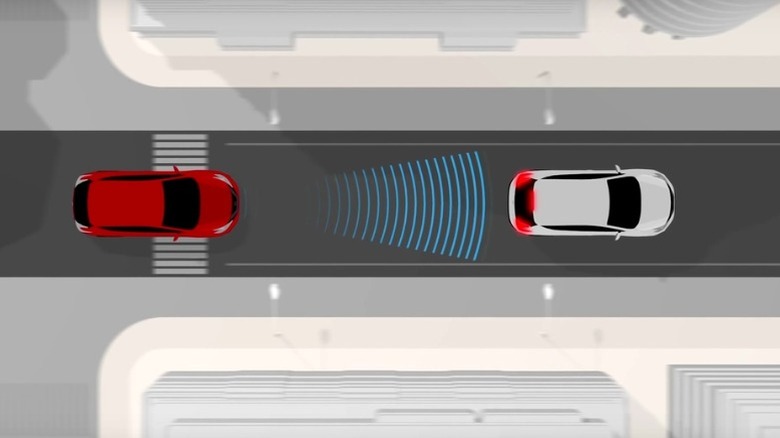 Safety system detecting a car engaging its brakes