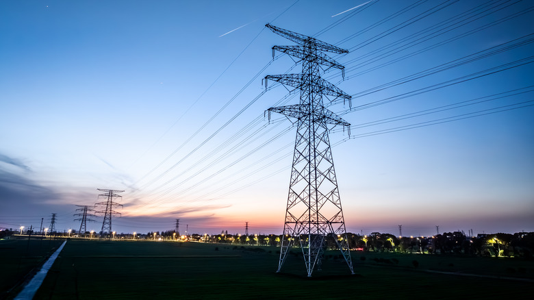 Power lines at dusk
