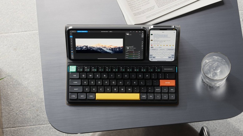 NuPhy Air60 V2 keyboard with iPad Mini and iPhone on a desk