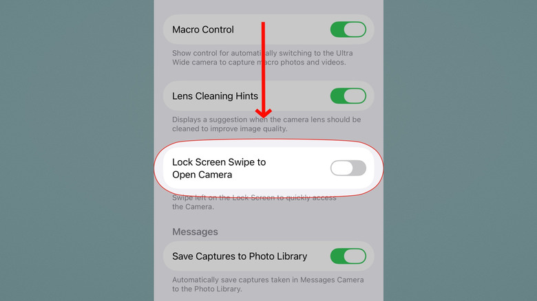 Lock screen swipe to open camera in iPhone camera settings