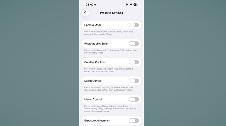 Preserve settings in the camera settings for iPhone in iOS 26