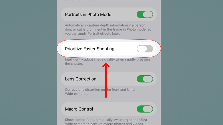 The Prioritize Faster Shooting Toggle in the iPhone Camera Settings