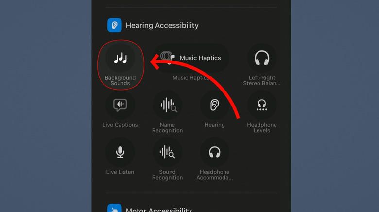 Background sounds in the hearing accessibility section of the iPhone Control Center