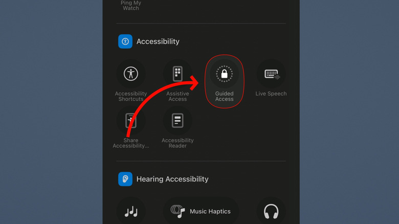 The Guided Access Control Center toggle under the Accessibility section