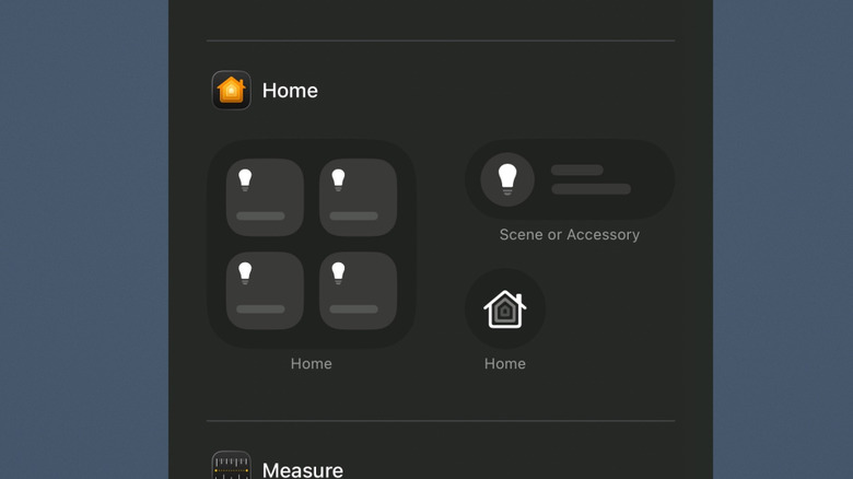 Home Control center toggles on the iPhone