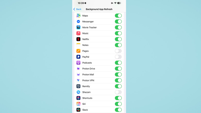 Background app refresh settings iPhone