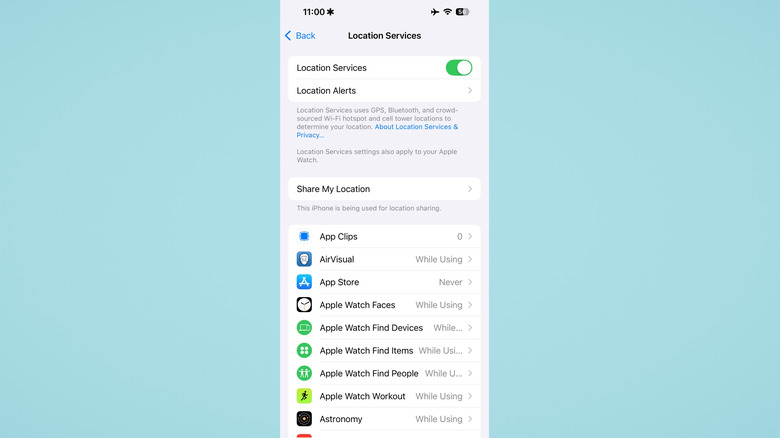 Location services in iPhone settings