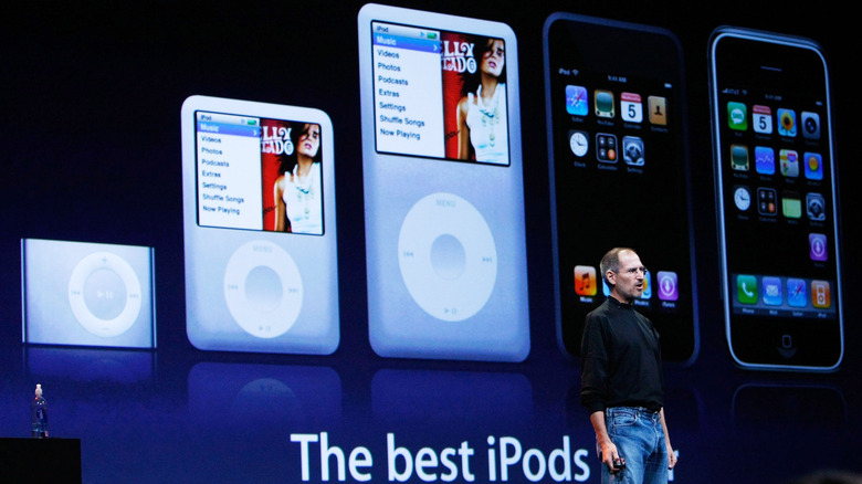 Steve Jobs with iPod models