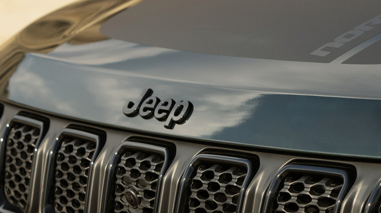 Close-up view of the Jeep logo on the Jeep Compass North Star