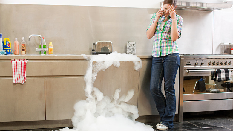 dishwasher overloaded with foam