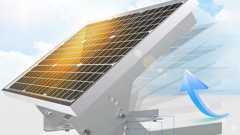 A solar panel angled up to face the sun to gather energy.