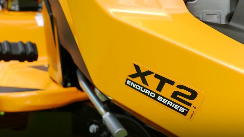 Close up of the badge on a Cub Cadet XT2 Enduro Series Lawn Tractor.