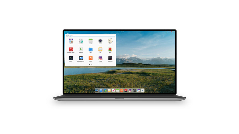 Elementary OS on a laptop, white background