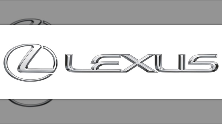 Silver Lexus logo and name on white background