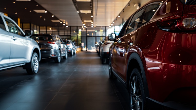 luxury cars in a showroom