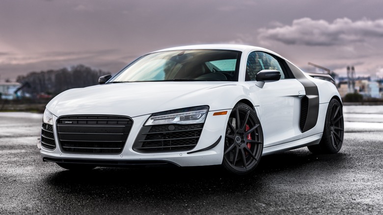 White 2023 Audi R8 parked