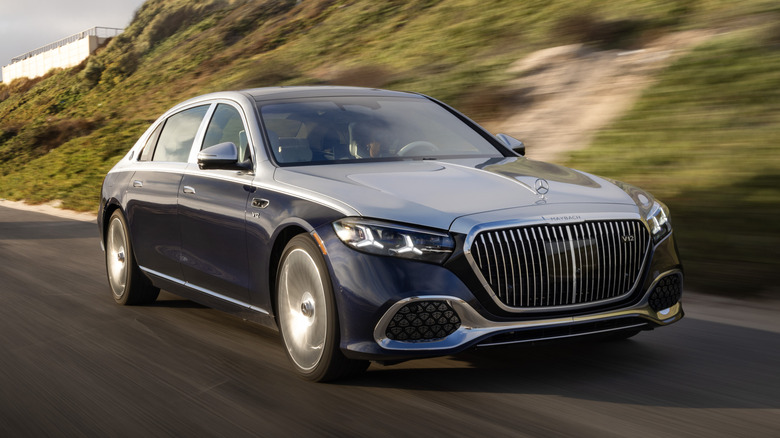 Mercedes-Maybach S-Class driving along a coastal road