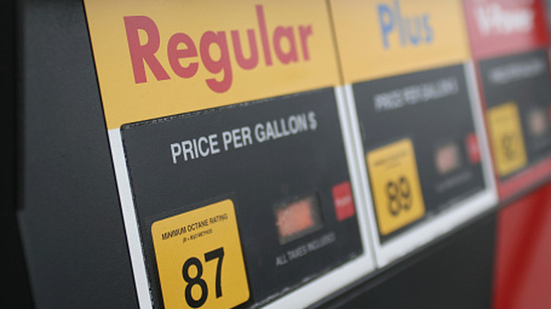 Close shot of regular gas section of gas pump