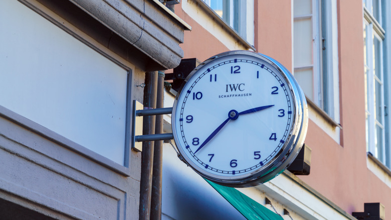 IWC clock sign on store facade.