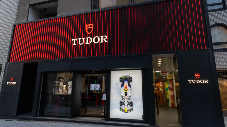 Front facade of Tudor store.