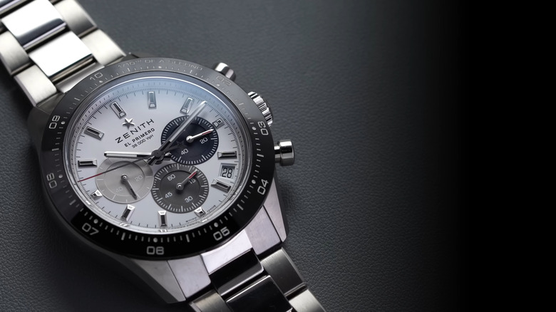 Closeup of a Zenith watch.