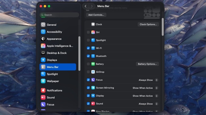 Menu bar settings on macOS