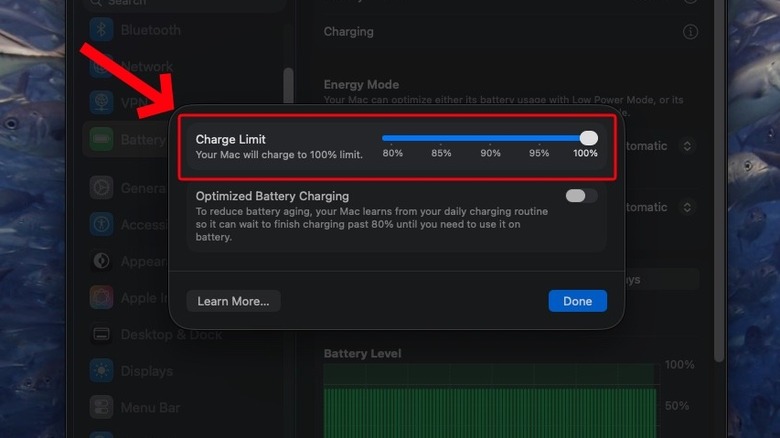 Charge limit settings on macOS