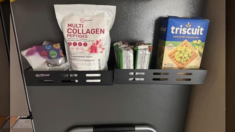 Photo of magnetic rack on fridge shelf