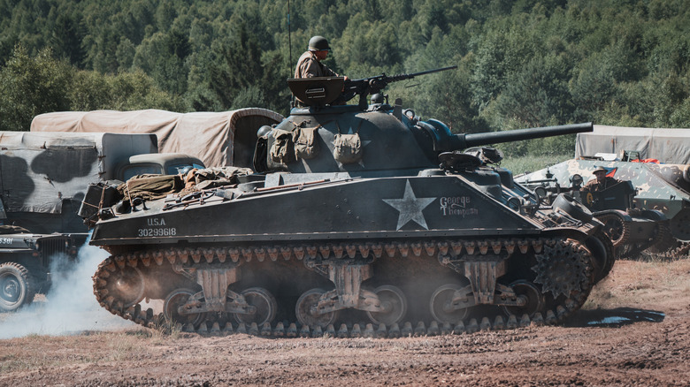 An M4 Sherman tank partaking in military reenactment
