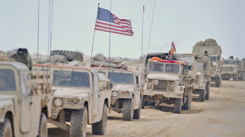 A convoy of American Military vehicles.