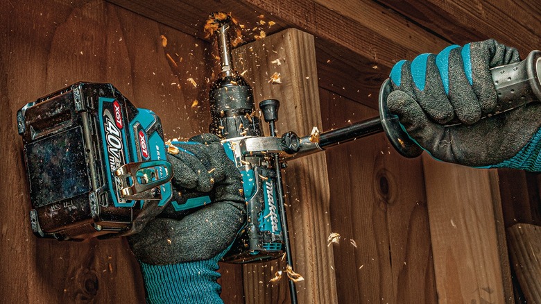 Makita 40V max XGT Hammer Driver-Drill in use