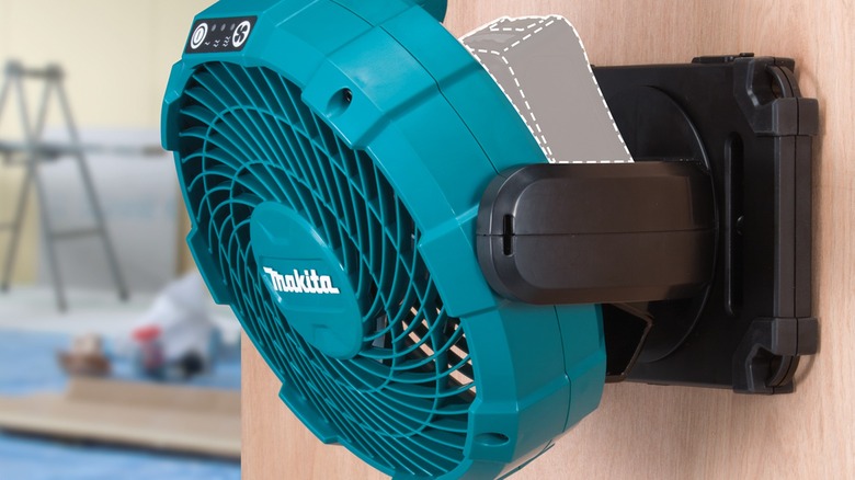 A closeup of a Makita CXT fan.