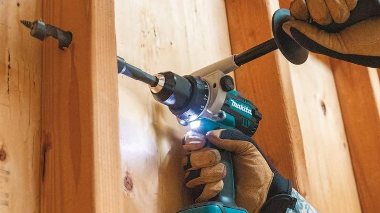 The Makita LXT drill used to drill through wood.