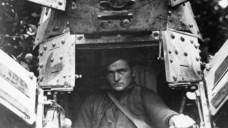 Soldier inside Whippet tank