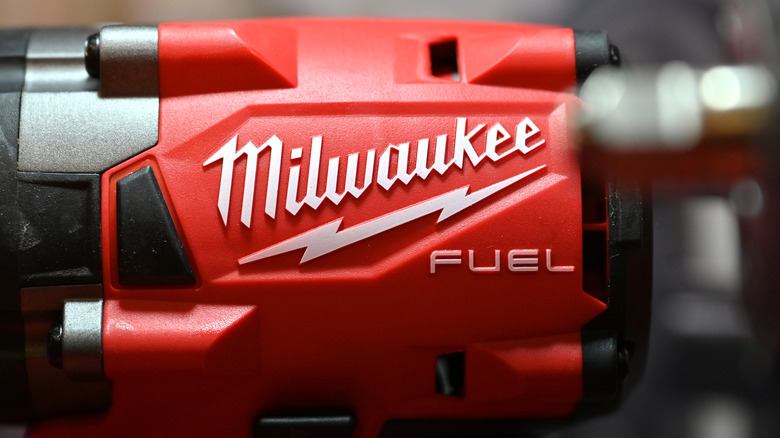 A closeup of a Milwaukee power tool