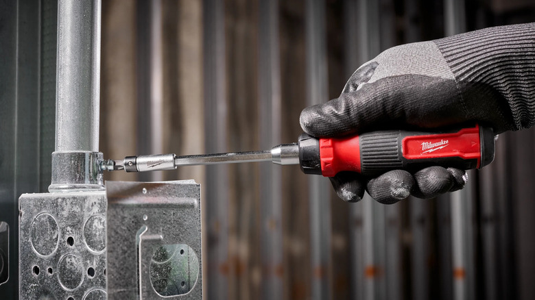 Milwaukee 27-in-1 ratcheting multi-bit screwdriver in action