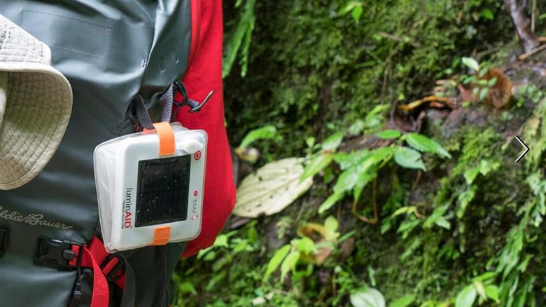 solar lantern on backpack